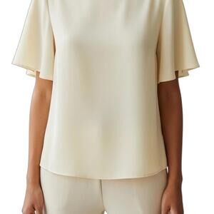 Aritzia Babaton Pendant Short Sleeve Peplum Blouse Ivory Birch Women’s Small NWT